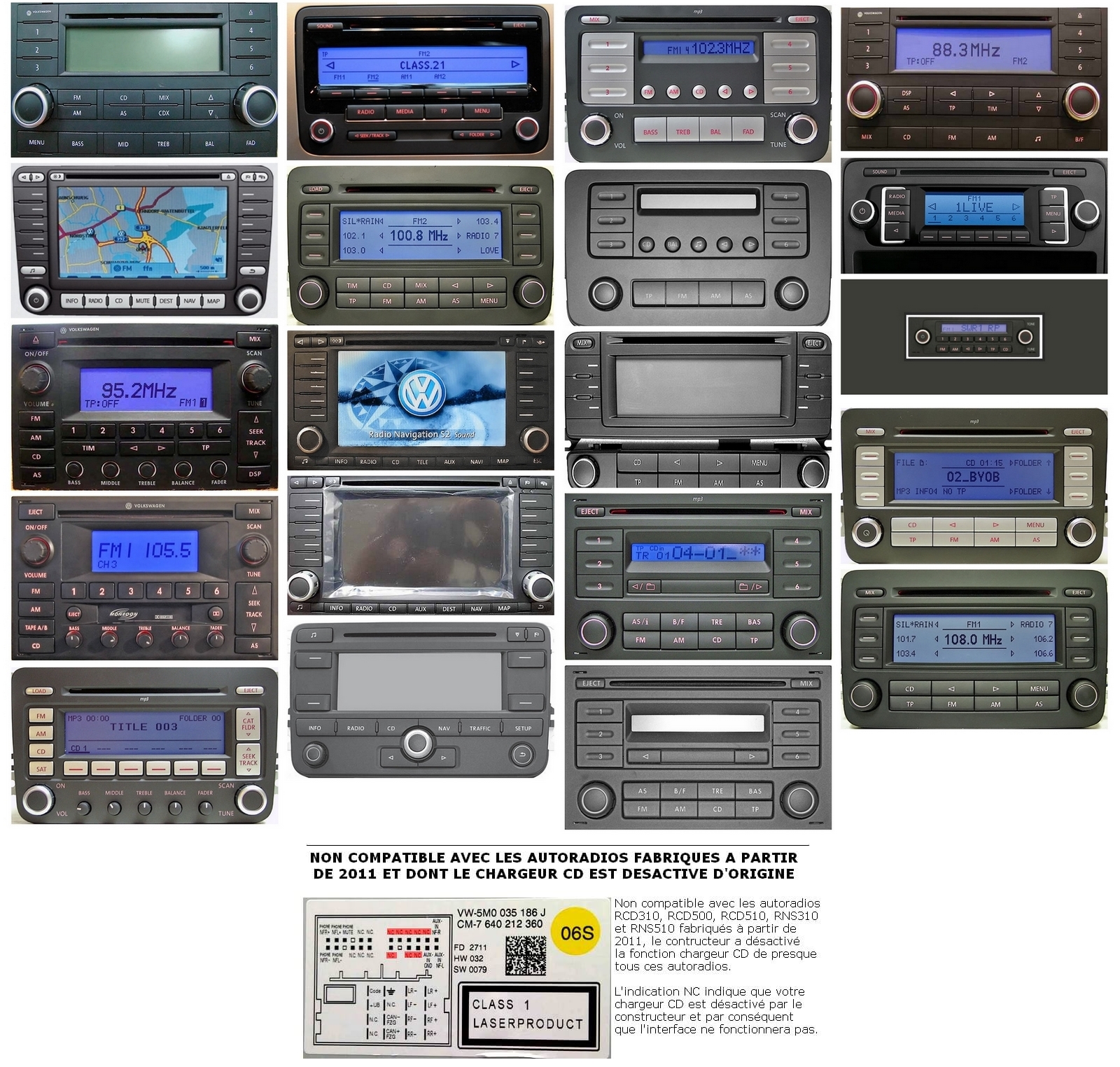 Changeur de musique numérique de voiture, USB, SD, mx, interface MP3,  autoradio stéréo pour Volkswagen Gamma4, Bluetooth, moule de téléphone en  option